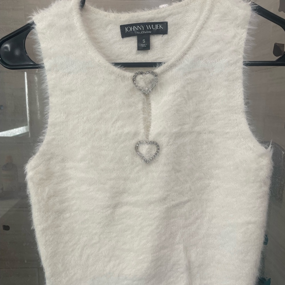 White Fuzzy Sleeveless Top